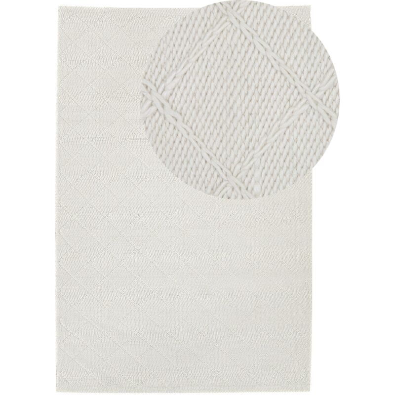 Beliani - Handmade Wool Blend Rug Knitted Living Room Decor 160x230 Cm Off-white Ellek
