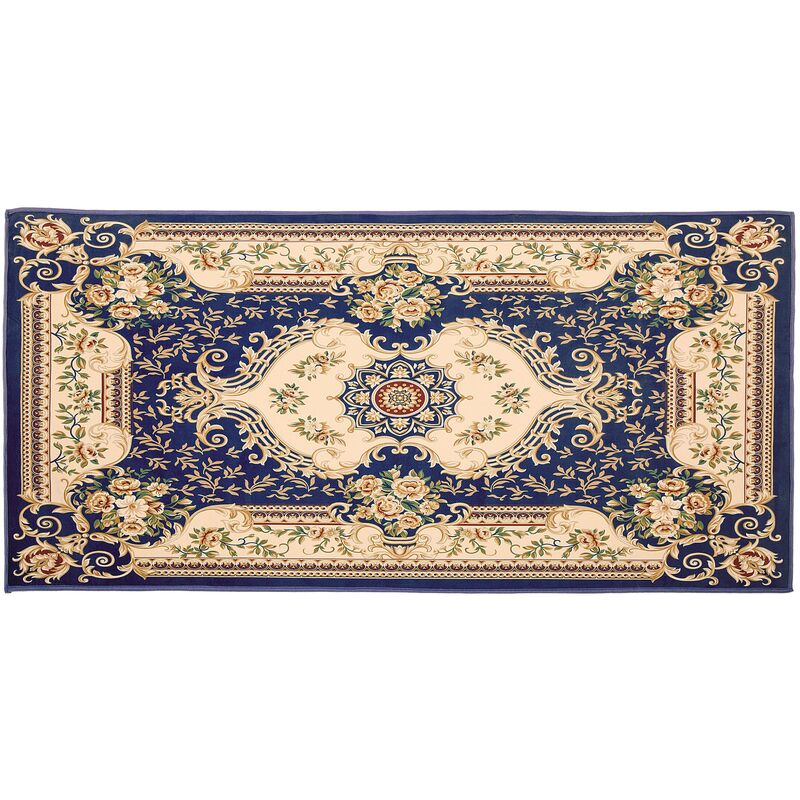 Beliani - Vintage Area Rug Floral Pattern Victorian 80 x 150 cm Navy Blue Gaziantep