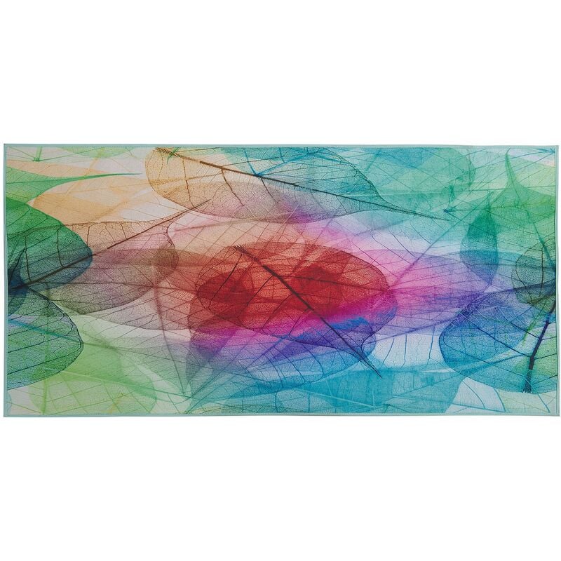 Modern Multicolour Area Rug Leaf Print Polyester Rectangular 80 x 150 cm Antakya