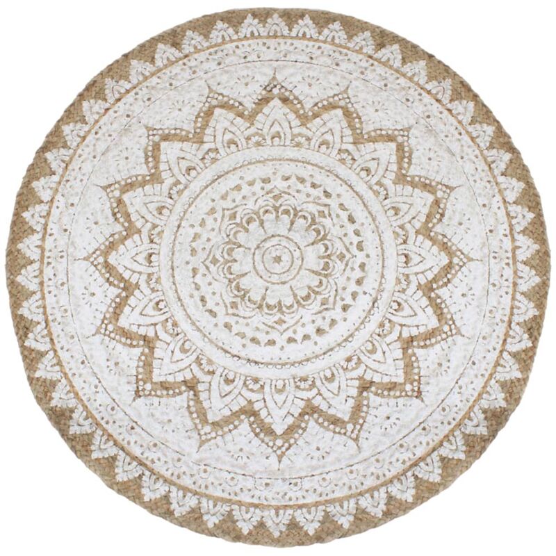 Area Rug Braided Jute Printed 180 Cm Round Vidaxl