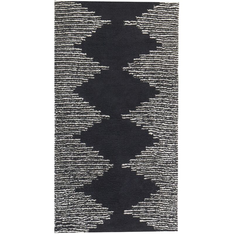 Beliani Rug Bathinda Black/ White 80 X 150 Cm Cotton