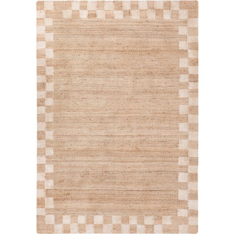 Area Rug Light Beige Jute Cotton 160 x 230 cm Rectangular Woven Rustic Style Living Room Bedroom Checkered Border BEED