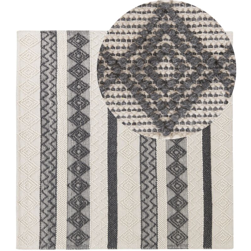 Beliani - Handwoven Wool Rug Geometric Pattern 200 X 200 Cm Beige And Grey Davutlar