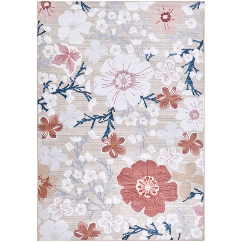 Area Rug Multicolour Fabric 160 x 230 cm Modern Flower Pattern Living Room Bedroom For Underfloor Heating Anti-Slip Bottom DAZKIRI