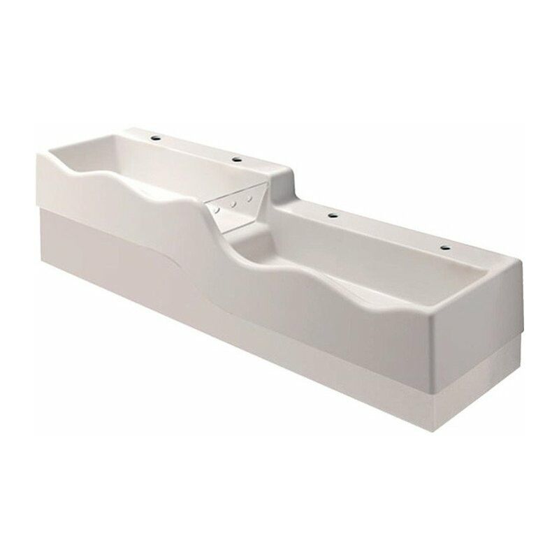 

Área sanitaria lúdica Geberit Bambini, para cuatro grifos de lavabo, lavabo inferior a la derecha: B : 180cm, T : 41,5cm, orificio para grifería :