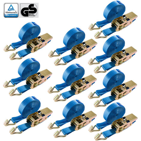 AREBOS 10 x Cinghie 2 pezzi con ganci e cricchetto 6 m, 800 kg, larghezza 25 mm