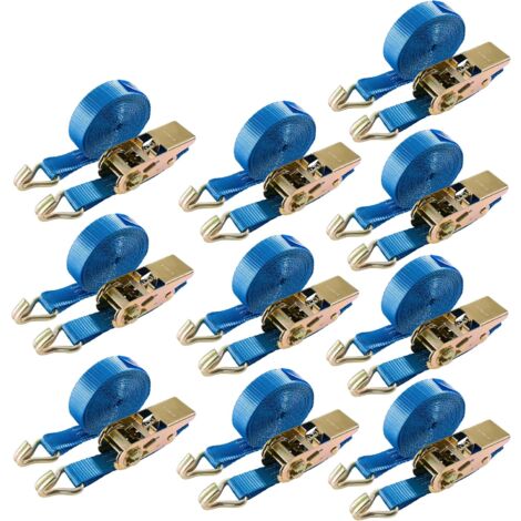 AREBOS 10x Sangle d'Arrimage à cliquet Tendeur à cliquet 800 kg 6 m - Bleu