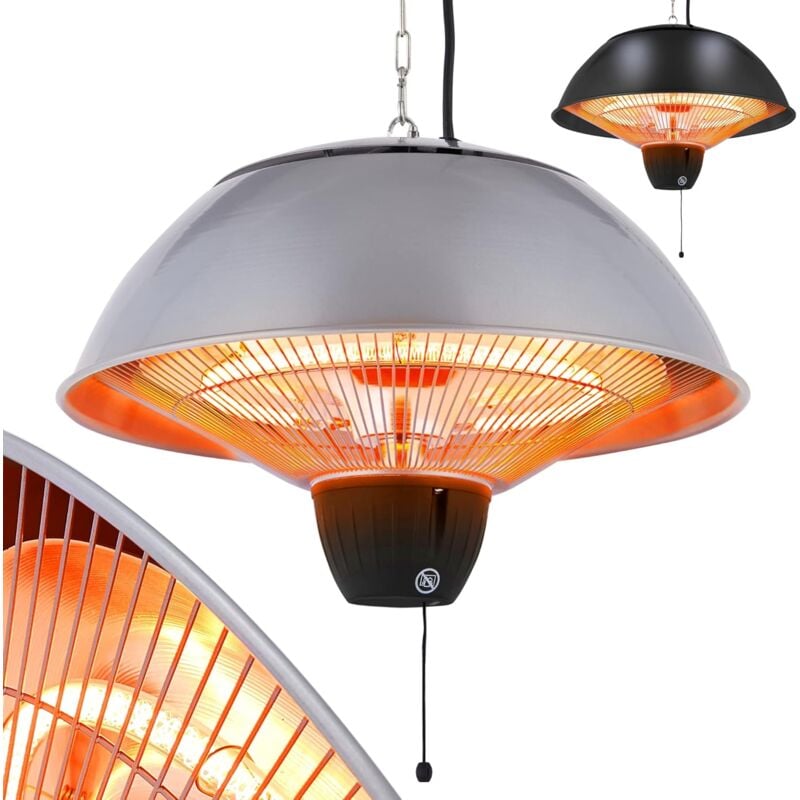 AREBOS Chauffage infrarouge plafond Radiateur électrique suspendu 2 niveaux 750 W / 1500 W extérieuer Argenté