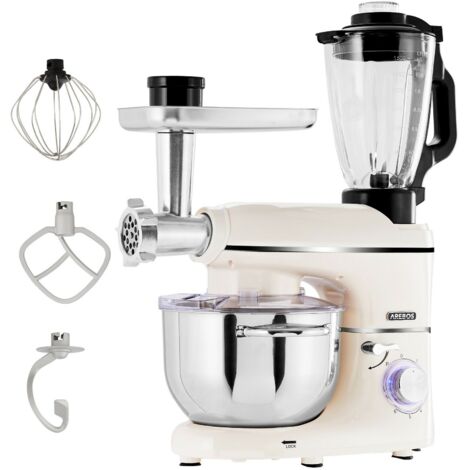 AREBOS 1500W Batidora Amasadora Multifunción 6en1 Batidora pie Máquina pasta Picadora 5,5L Beige