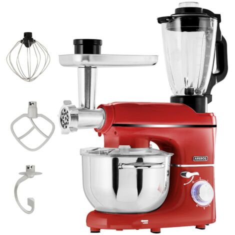 AREBOS 1500W Batidora Amasadora Multifunción 6en1 Batidora pie Máquina pasta Picadora 5,5L Rojo