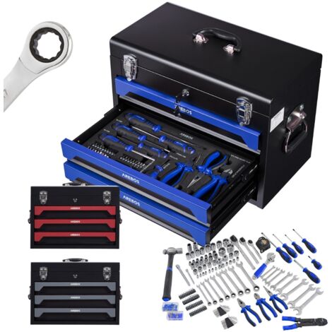 AREBOS 172 tlg Toolbox Cassetta degli attrezzi con 3 cassetti Blu Nero