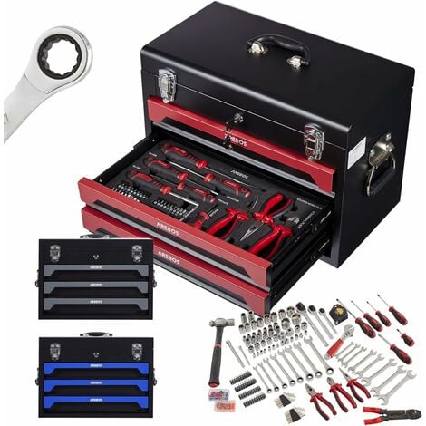 AREBOS 172 tlg Werkzeugkoffer Werkzeugkasten Werkzeugbox Werkzeugkiste mit 3 Schubladen - Rot / Schwarz