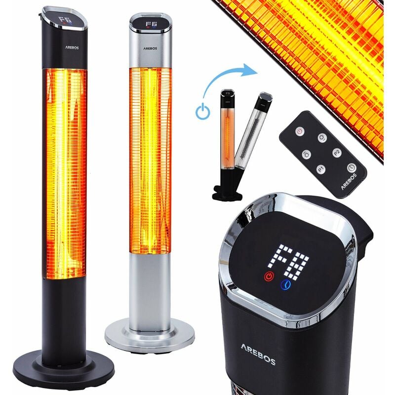 Image of Arebos - 2000 watt floor heater 2 heat settings 24 h timer with remote control carbon infrared heater for indoor & outdoor use patio heater digital