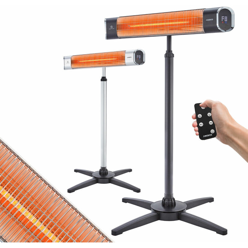 

2000W Calentador Infrarrojo Con Trípode Altura Ajustable y Control Remoto - Negro - Arebos