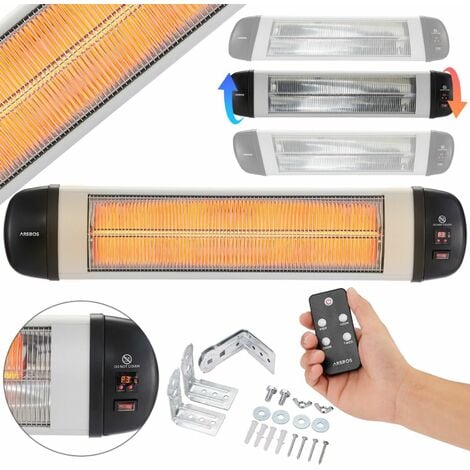 AREBOS 2500 W infrared radiant heater  with remote control 3 heat settings  incl. mounting material  wall mounting  radiant heater patio heater patio heater ceiling heater  silver