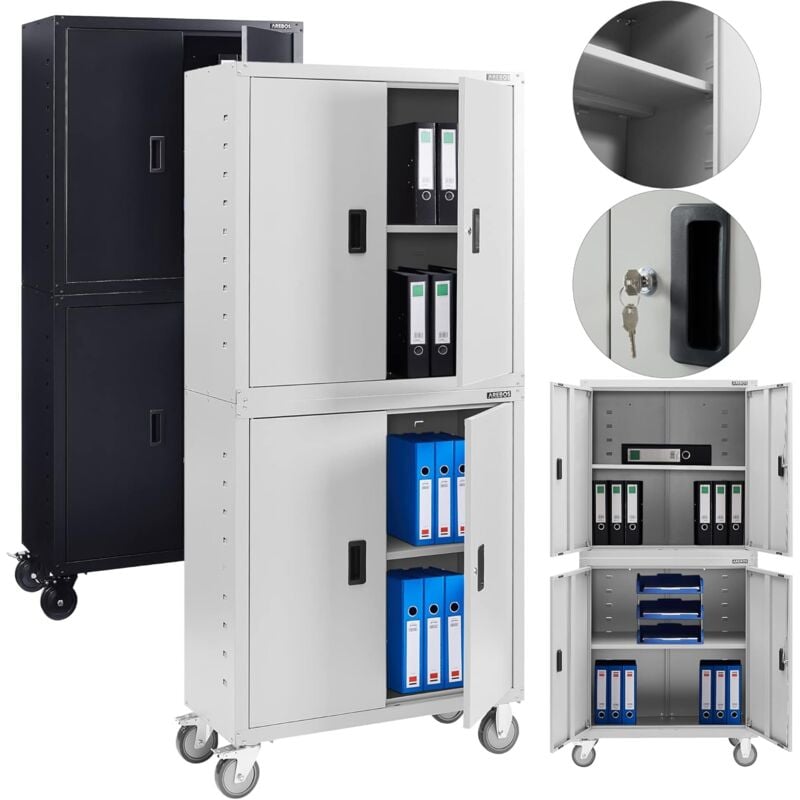 Arebos - Armoire de classement Armoire de Bureau Armoire de Rangement 4 étagères réglables en Hauteur 180x90x40cm Blanc