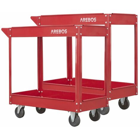 AREBOS 2x Carro de taller Carro de montaje Carro multifuncional con 2 estantes