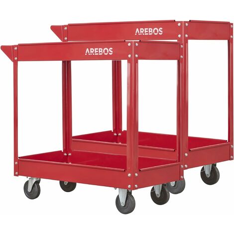 AREBOS 2x Chariot servante d’atelier Chariot à Outil 2 étages Acier Large capacité de charge jusqu’à 100 kg Rouge - rouge