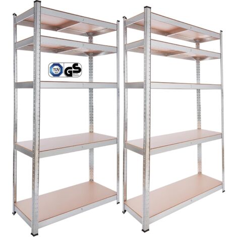 AREBOS 2x Étagère Robuste Étagère de Stockage en sous-sol 875kg 180x90x40cm 5 étagères Métal galvanisé et Panneau de Fibre de Bois MDF - Argenté Marron