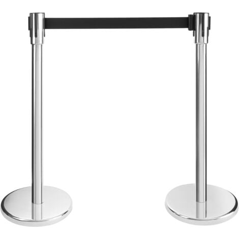 AREBOS 2x Poteaux de Guidage avec Cordes, Noir, Barrières de sécurité Argenté, Rétractable Barrière de Guidage