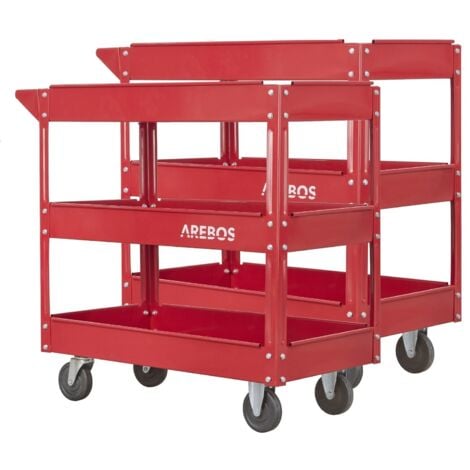 CANBOLAT VERTRIEBS GMBH AREBOS 2x Tool Trolley 3 Level Mobile Workshop Trolley Cart Storage Shelf on Wheels