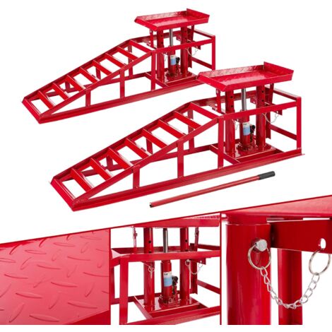 AREBOS 2x Voitures Véhicule Rampe de Levage Hydraulique Réglable de 280-375 mm 2 T Rouge - Rouge
