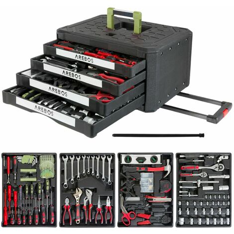 AREBOS 300 pièces Boîte à Outils Avec 4 Tiroirs - noir
