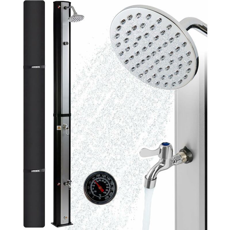 AREBOS douche solaire 35 litres 220cm incl. Capot de protection avec thermomètre intégré pommeau de douche rond avec douche 