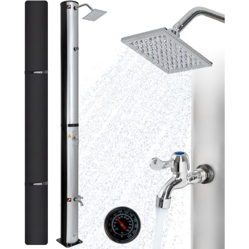 

37 L Ducha Solar para Jardin Camping Exterior Terraza con Termómetro - Plata / Negro - Arebos