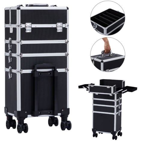 AREBOS 4 en1 Valise de maquillage XL Valise de pilote Valise de coiffeur Noir
