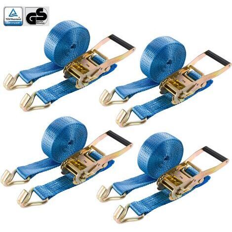 AREBOS 4 x Cinghie 2 pezzi con ganci e cricchetto 6 m, 5000 kg, larghezza 25 mm