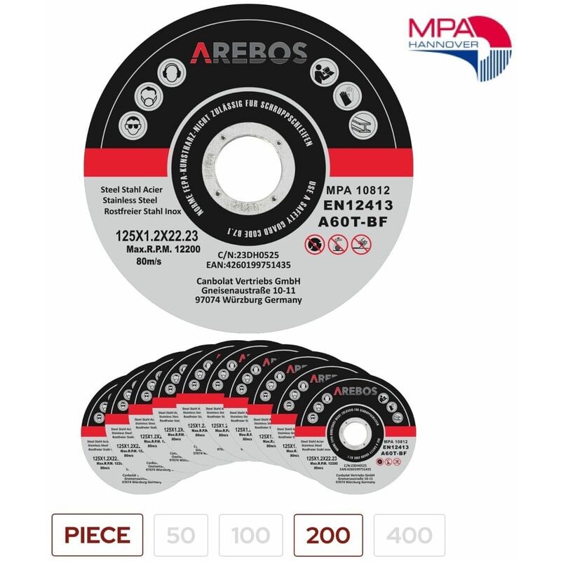 

Dischi Taglio Dischi Flessibili Ø125 mm Ammissione 22,2 mm Spessore 1 mm - Arebos
