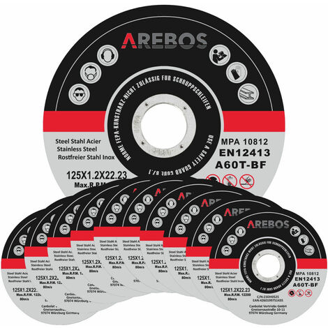Arebos 50/100/200/400 disques fins à tronçonner l'acier inox Ø 125 x 1 mm Métau pour Meuleuses