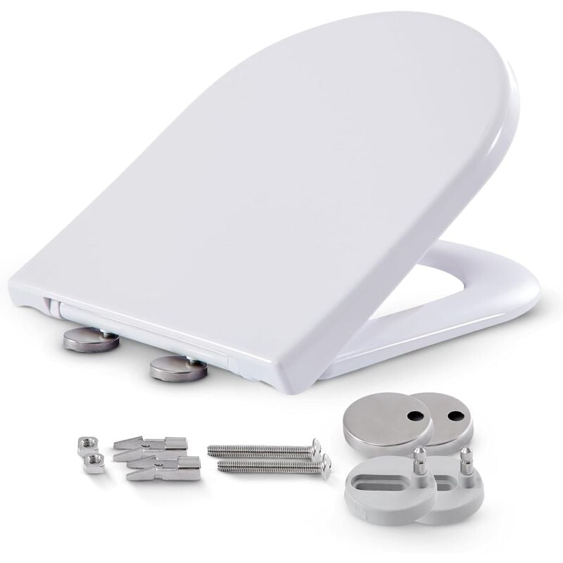 Arebos - Abattant de wc en Duroplast avec système d'abaissement automatique - En forme de d - Charge maximale : 150 kg - Avec couvercle de toilette