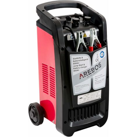 AREBOS Aide au Démarrage Chargeur de Batterie 8000W Mobile et avec Poignée Pratique avec Minuteur - noir/rouge