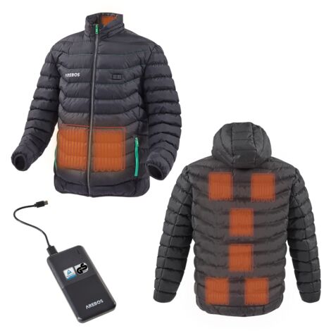 AREBOS Akku-Thermojacke Winterjacke Warme Sportjacke Outdoor Jacke beheizbar S - Schwarz