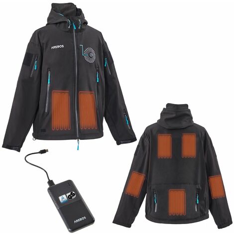 AREBOS Akku Winterjacke Sportjacke Outdoor Jacke beheizbar Thermojacke Unisex S - Schwarz
