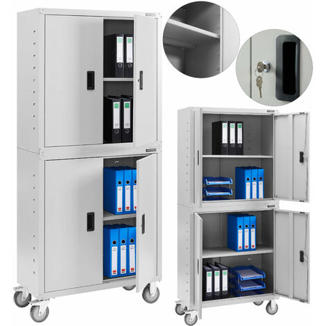 AREBOS Aktenschrank Büroschrank Lagerschrank Materialschrank mit Räder Grau - Grau