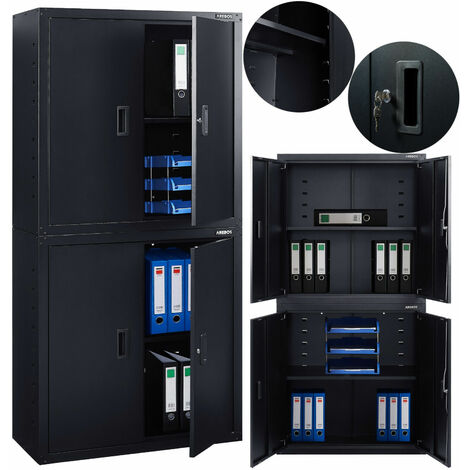 AREBOS Aktenschrank Büroschrank Lagerschrank Materialschrank Stahlschrank Schwarz 180 x 40 x 90 cm - Schwarz
