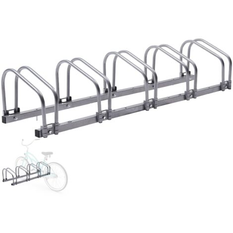 AREBOS Aparcabicicletas para 5 bicicletas Montaje en pared y suelo plateado