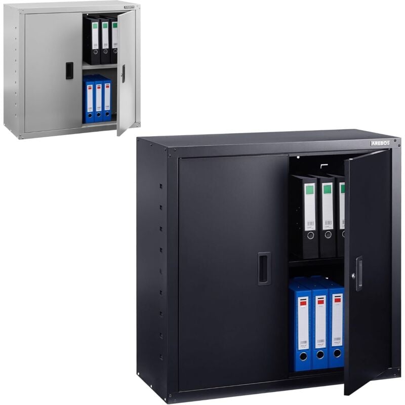 Arebos - Armoire de classement Armoire de Bureau Armoire de Rangement 1 étagères réglables en Hauteur 90x90x40cm Noir