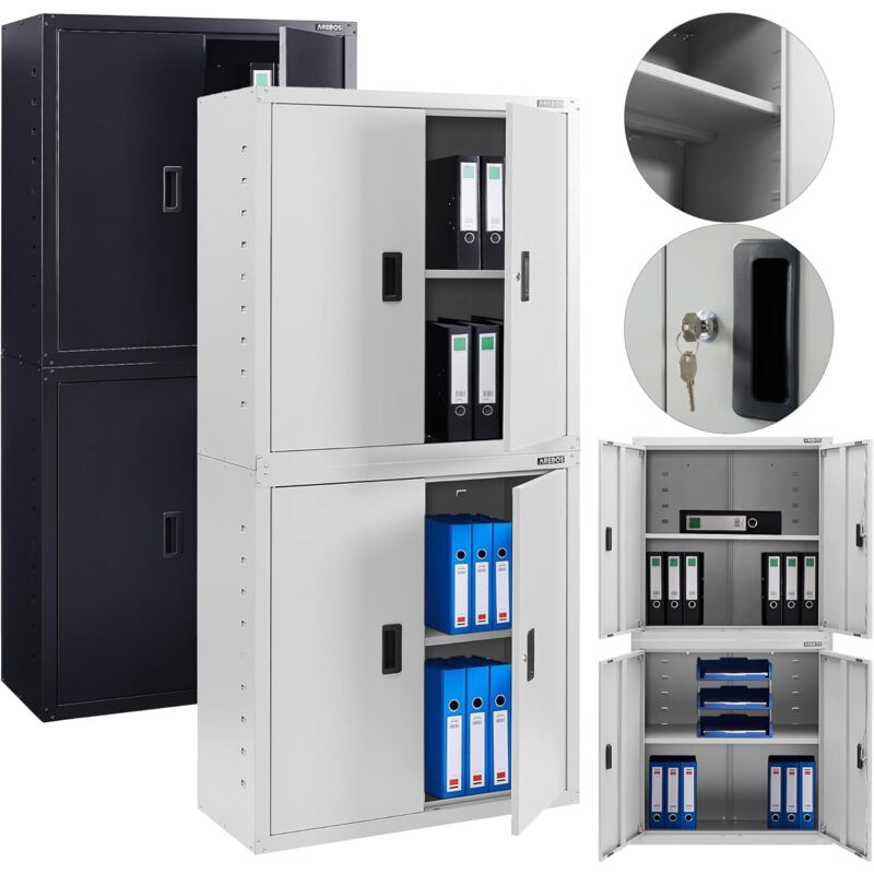 Arebos - Armoire de classement Armoire de Bureau Armoire de Rangement 4 étagères réglables en Hauteur 180x90x40cm Gris