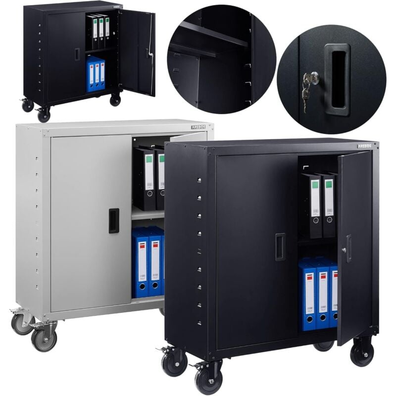 Arebos - Armoire de classement Armoire de Bureau Armoire de Rangement 4 étagères réglables en Hauteur 105x90x40cm Noir