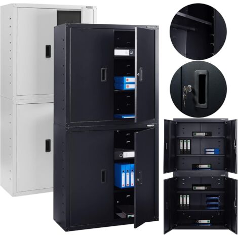 AREBOS Armoire de classement Armoire de Bureau Armoire de Rangement Armoire de ravitaillement Armoire en Acier 4 étagères réglables en Hauteur 180x90x40cm Jeu de roulettes Noir - Noir