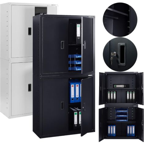 Arebos – Armoire de classement noire 180x90x40cm – Acier thermolaqué – 4 étagères amovibles – Portes verrouillables pour sécurité