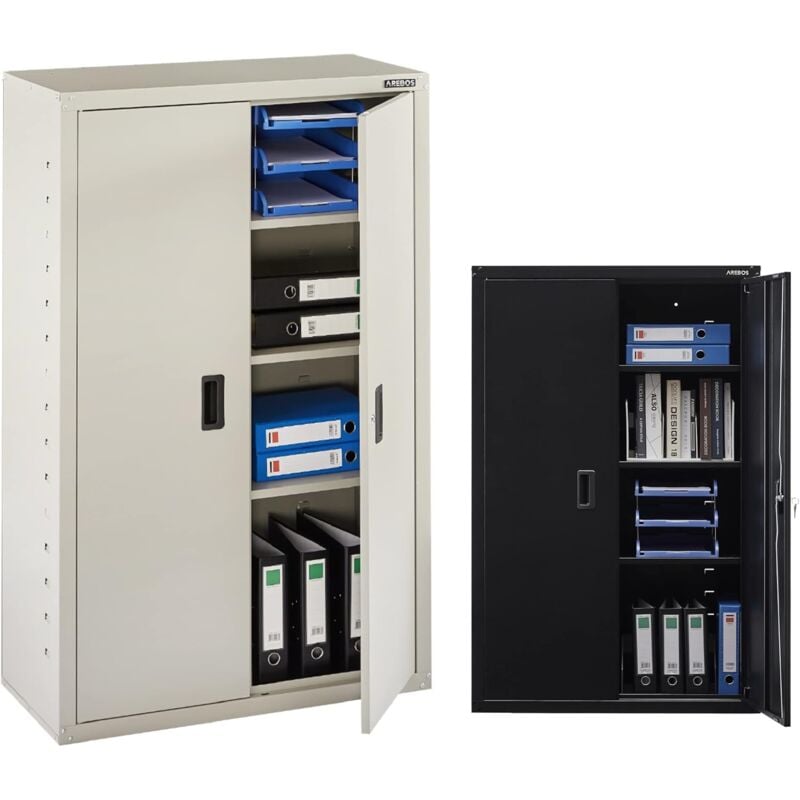Arebos - Armoire à dossiers Armoire de Bureau 140 x 90 x 40 2 Portes avec 3 étagères réglables en Hauteur avec Serrure à Cylindre Gris