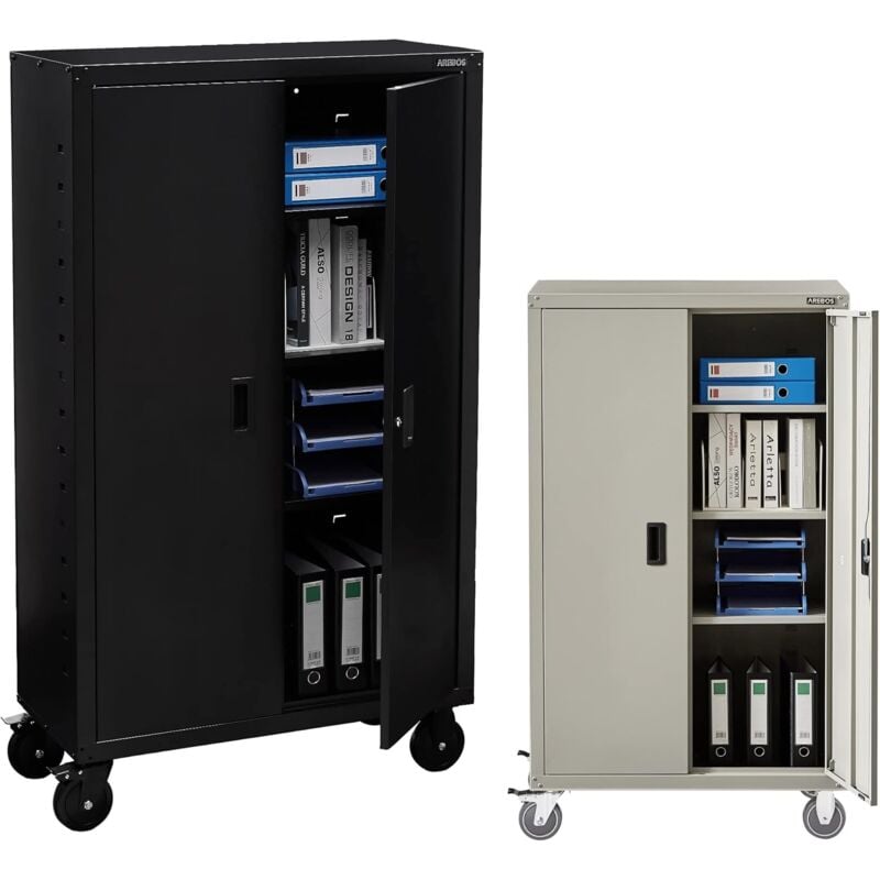 Arebos - Armoire à dossiers Armoire de bureau Armoire de stockage acier Noir