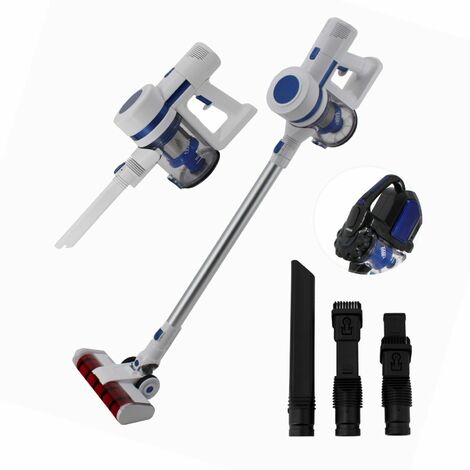 AREBOS Aspirateur sans fil à batterie Aspirateur 2en1 Chargeur Mural sans Fil sans Sac Noir, rouge ou bleu (Blanc) - Blanc / Bleu
