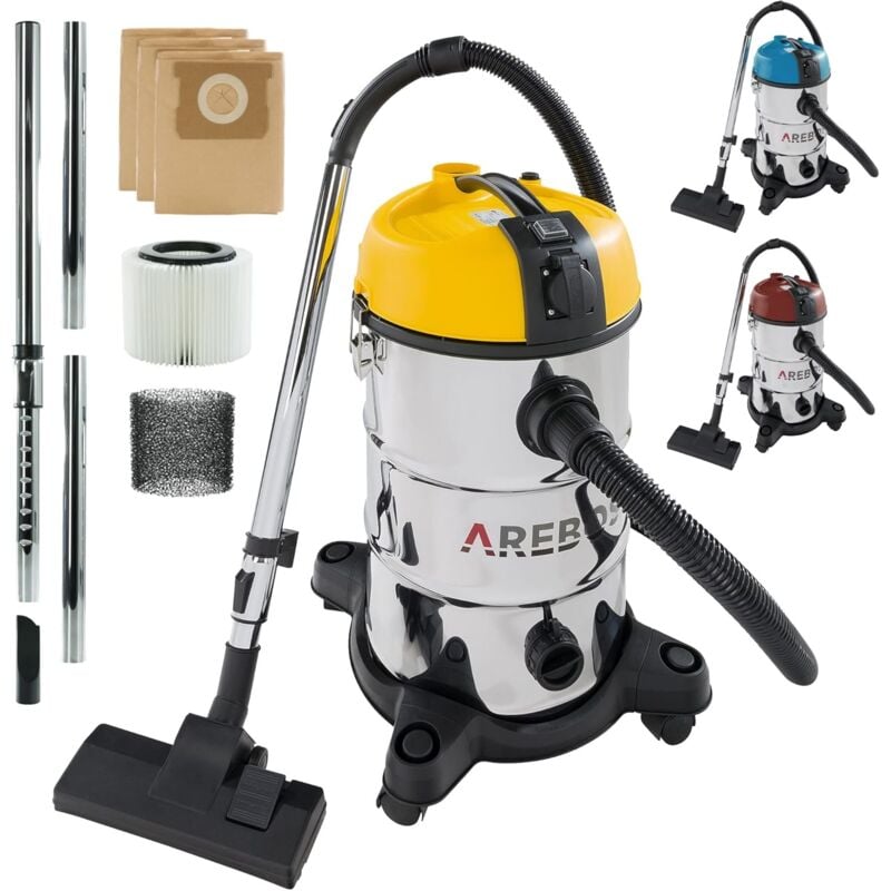 Aspirateur Industriel 6en1 1300W 30L Acier Inoxydable Fonction de soufflage Jaune - Arebos