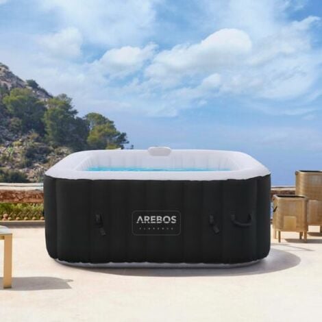 AREBOS Aufblasbarer Spa  f�r drinnen und drau�en  4 Personen  154x154cm  100 Massaged�sen  Wellness Spa Heizung  Aufblasbare Massage Quadrat  600 Liter